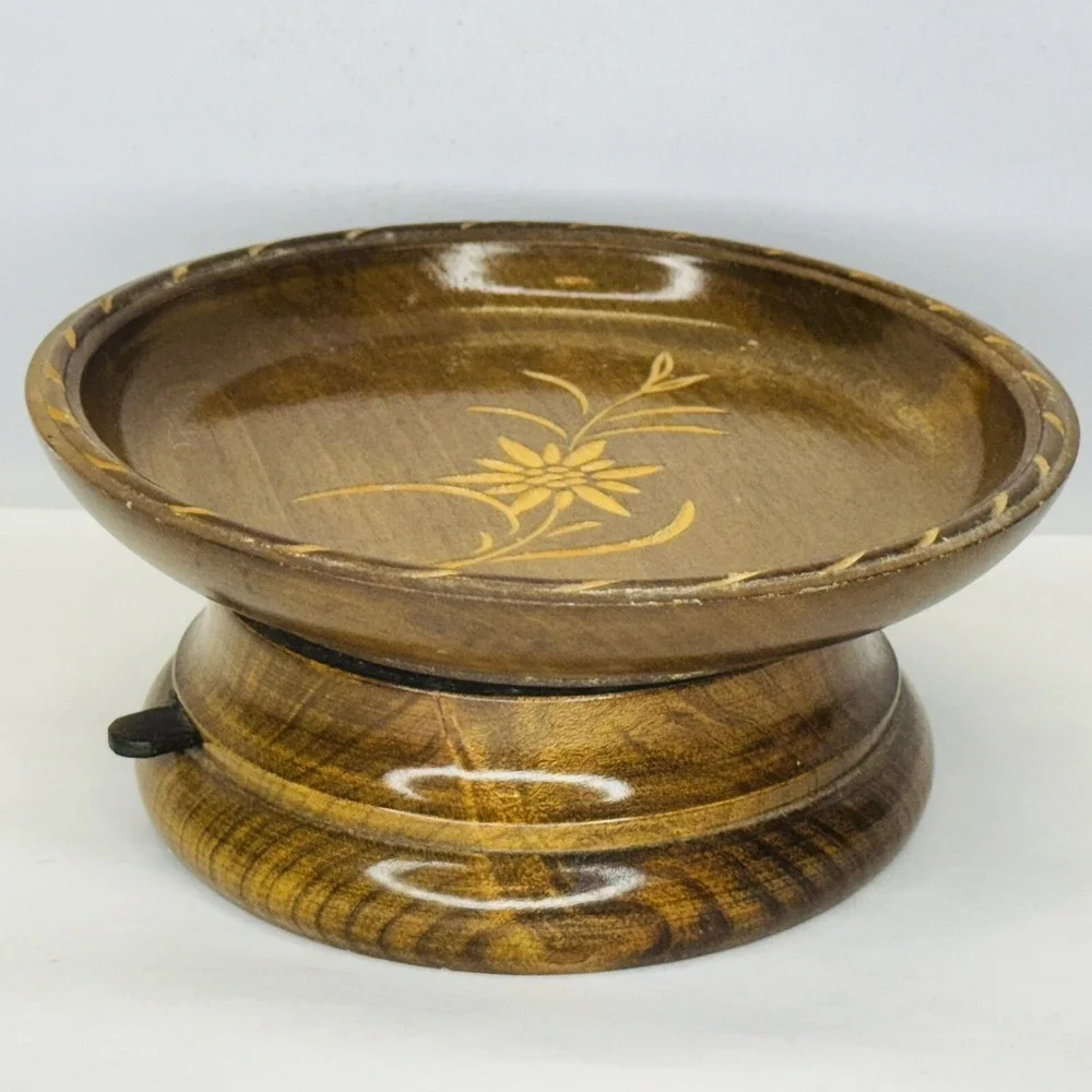 Vintage P. Maeder Lucerne Schweizer Landler Wood Carved‎ Rotating Musical Tray